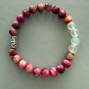 Beveled Pink Tigers Eye & Moonstone Gemstone Bracelet
